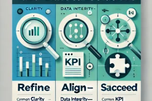 DALL·E 2024-11-23 11.41.44 – A professional LinkedIn graphic with three distinct sections, each represented by an icon_ 1) A magnifying glass for clarity, 2) A database for data i